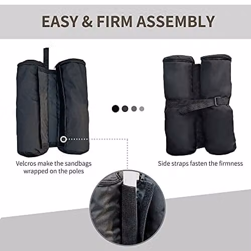 Outsunny Heavy Duty Gazebo Weight Sand Bags in Black, 4 x 15 kg Polyester Leg Weights for Marquee Tents, Canopies and Parasols – 5