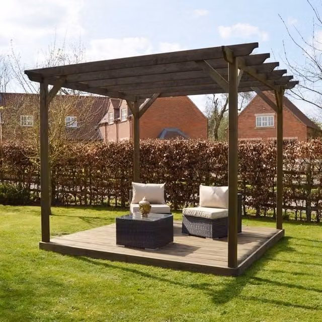 Rutland County Garden Furniture Ltd Pent Garden Pergola and Decking Kit in Wood, Brown and Green, W: 480 cm, D: 480 cm, H: 270 cm