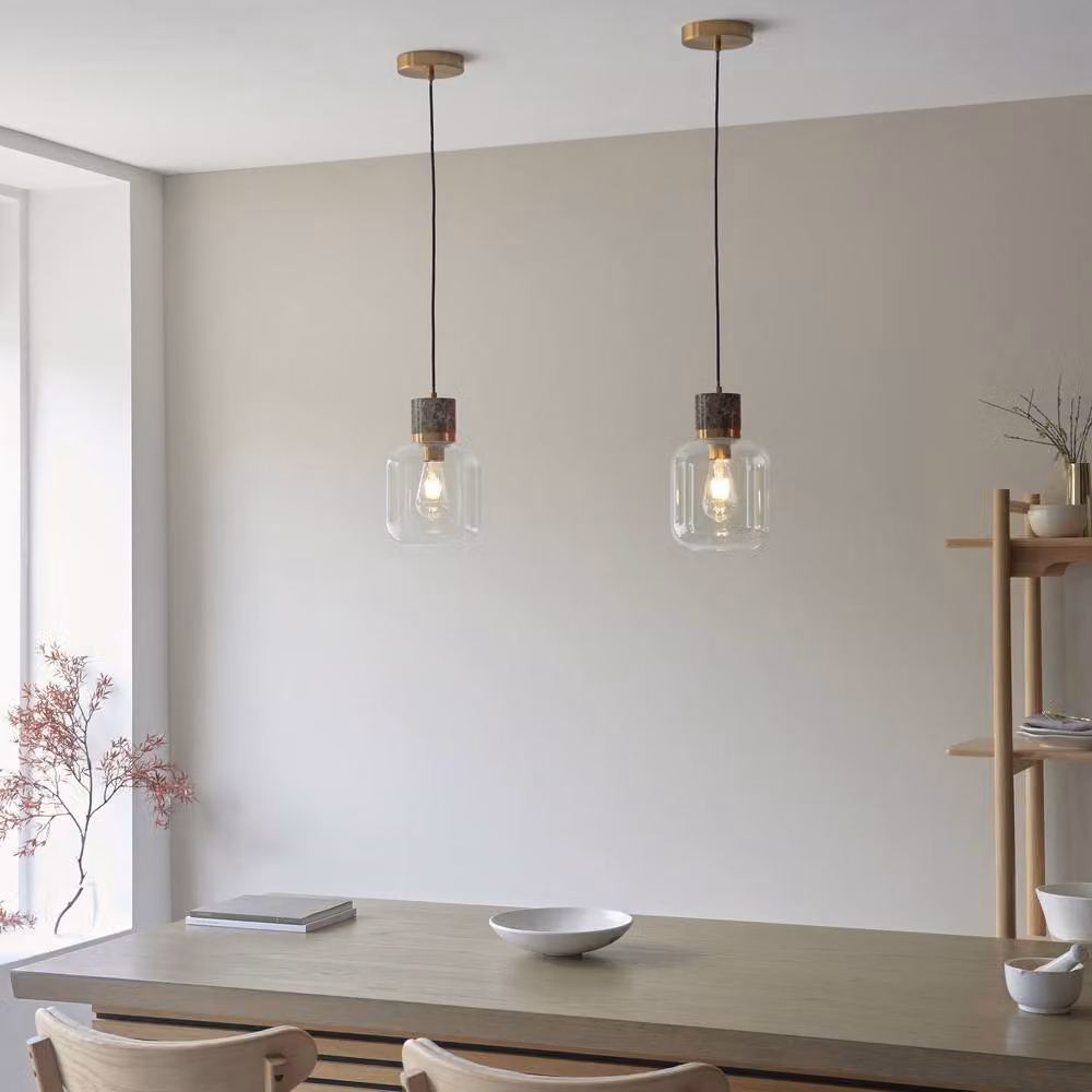 Netlighting Travi Slim Vintage Pendant Light in Brown and Brass with Transparent Glass and E27 Socket – 2