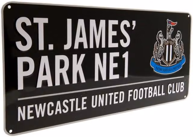 Newcastle United FC Rectangular Metal Street Sign in Black, W: 40.0 cm, H: 18.0 cm