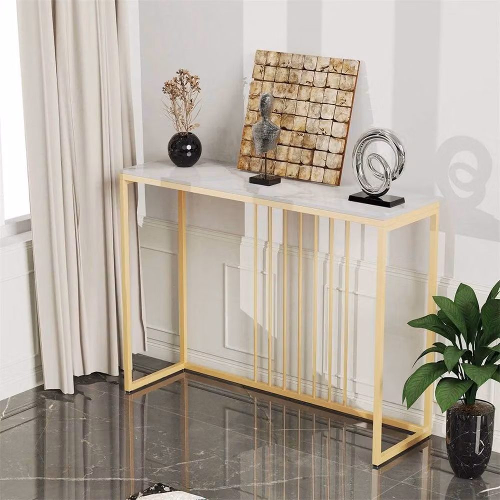 KORVIXA Modern White and Gold Marble Hallway Console Table and Laptop Side Desk W/D/H: 100 x 100 x 100 cm – 2
