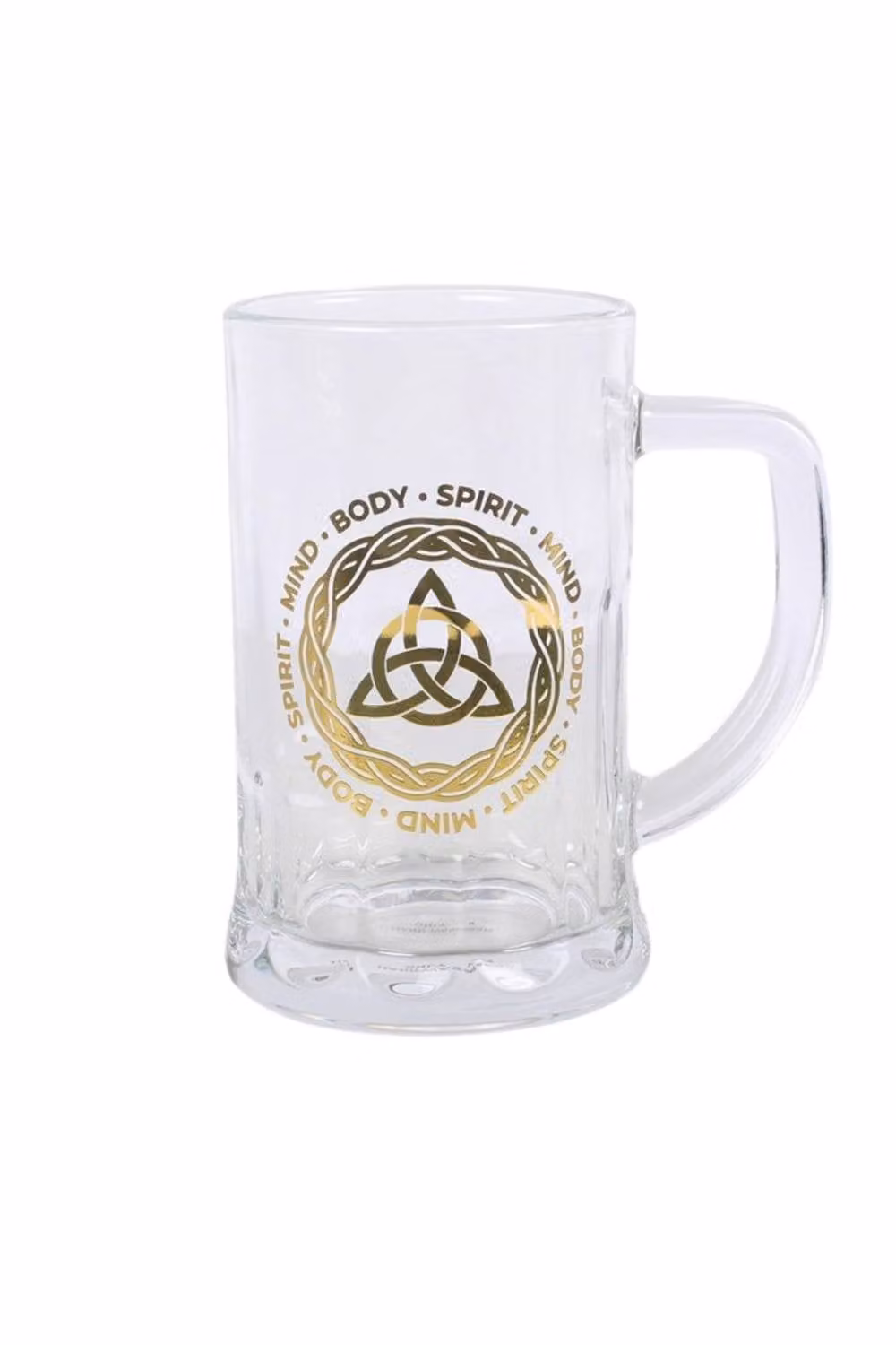 KDMD Celtic Triquetra Knot Glass Beer Tankard with Cork Coaster, Clear, 510 ml – 2
