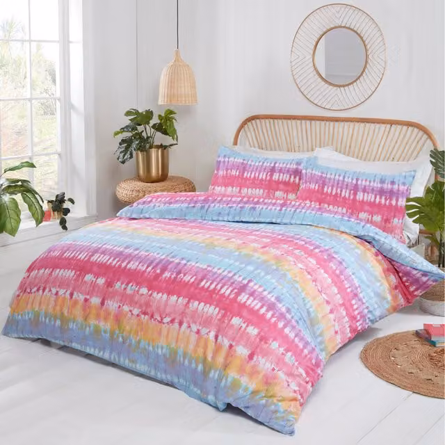 Rapport Home Tie Dye Polycotton Duvet Set and Pillowcase, Multicolour, W: 135 cm, H: 200 cm, Pillowcase: 50 x 75 cm