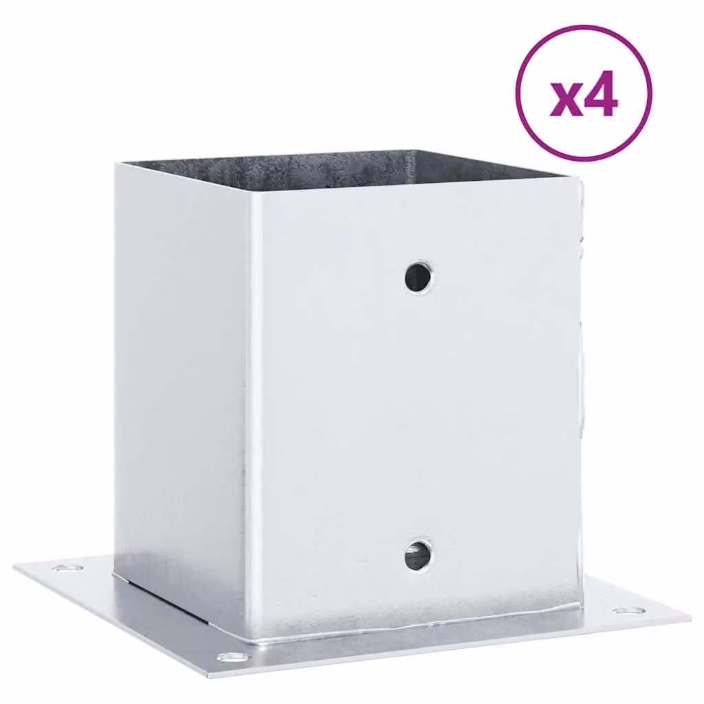 Berkfield Home Square Post Support Bases, 4 Pack, Silver Galvanised Steel, 12.1 x 12.1 cm – 2