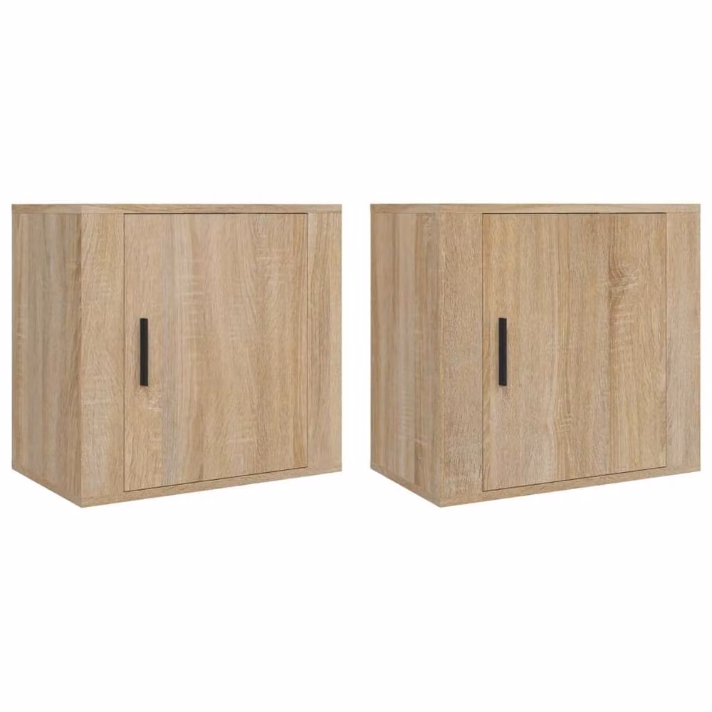 Berkfield Home Elegant Wall-mounted Bedside Cabinets, 2 Piece Set, Sonoma Oak, Light Brown, W: 50 cm, D: 30 cm, H: 47 cm