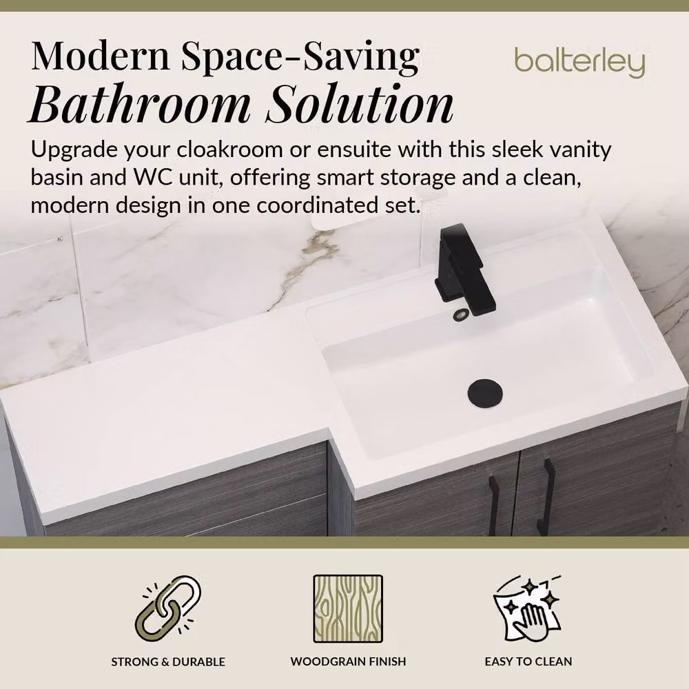 Balterley Modern Right-Hand Vanity and WC Unit Combination in Matt Grey Woodgrain Anthracite – 2