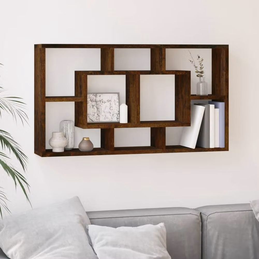 Berkfield Home Wall Mounted Cube Display Shelf with 8 Compartments in Smoked Oak Brown – 2