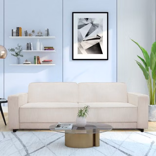 Allie 3 Seater Corduroy Sofa Bed in Grey and Cream