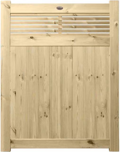 Premier Garden Supplies URBAN Interlocked Tongue Groove Pressure Treated Garden Gate with Vogue Trellis Top, W: 120 cm, H: 150 cm