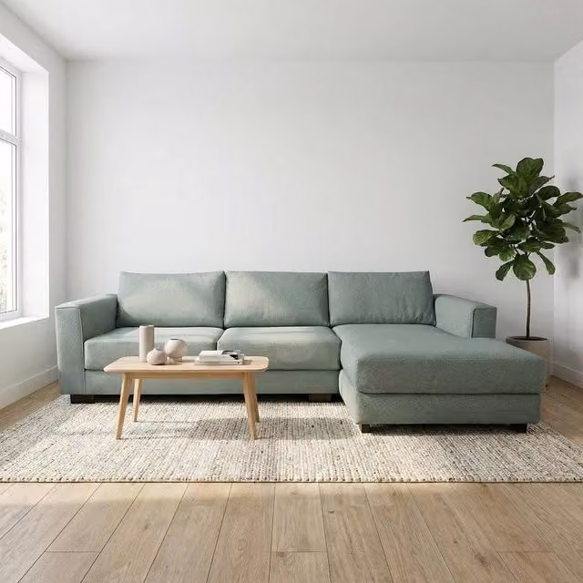 Abakus Direct Kaizer L-Shaped Corner Sofa in Green Bouclé Fabric, Right Facing