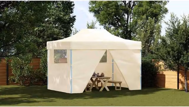 Berkfield Home Durable Foldable Pop-Up Tent with 4 Side Walls, White, W: 4.5 m, D: 3 m, H: 2.91 m