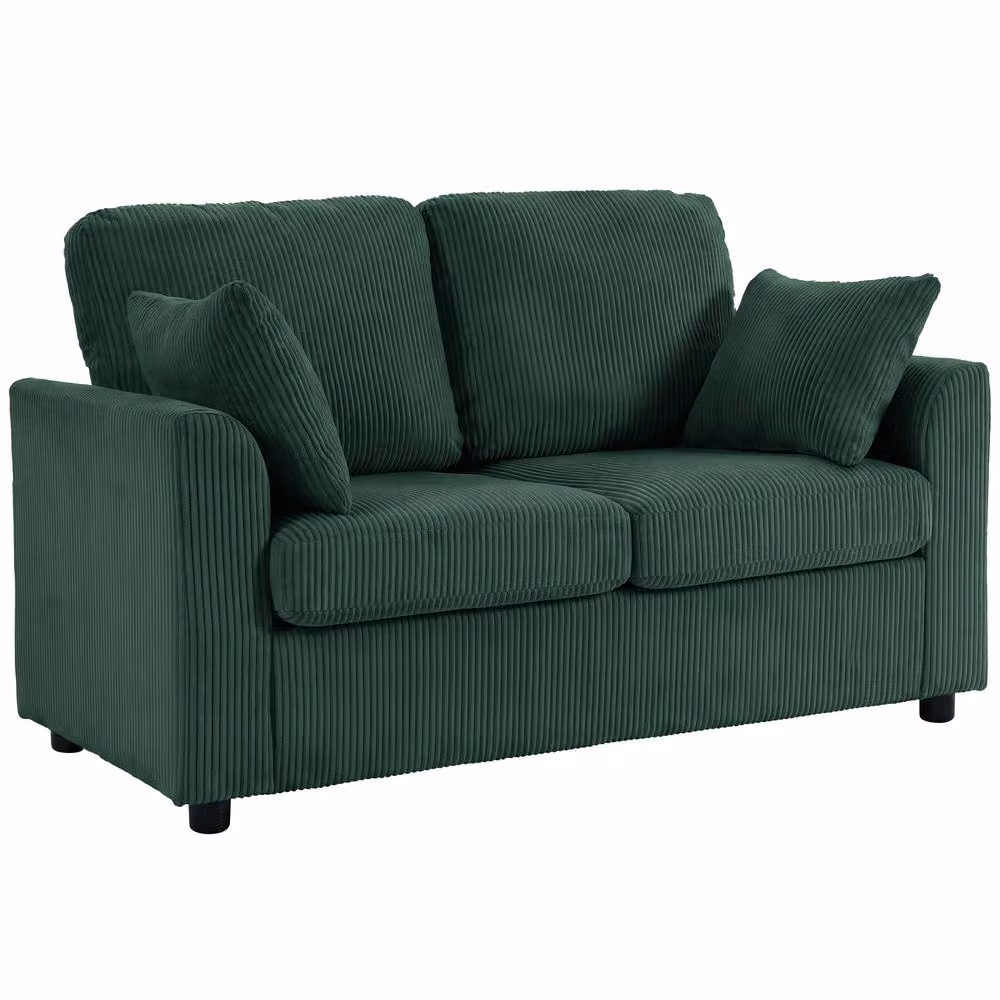 HOMCOM 2 Seater Corduroy Sofa in Green, W/D/H: 144 x 76 x 89 cm – 2