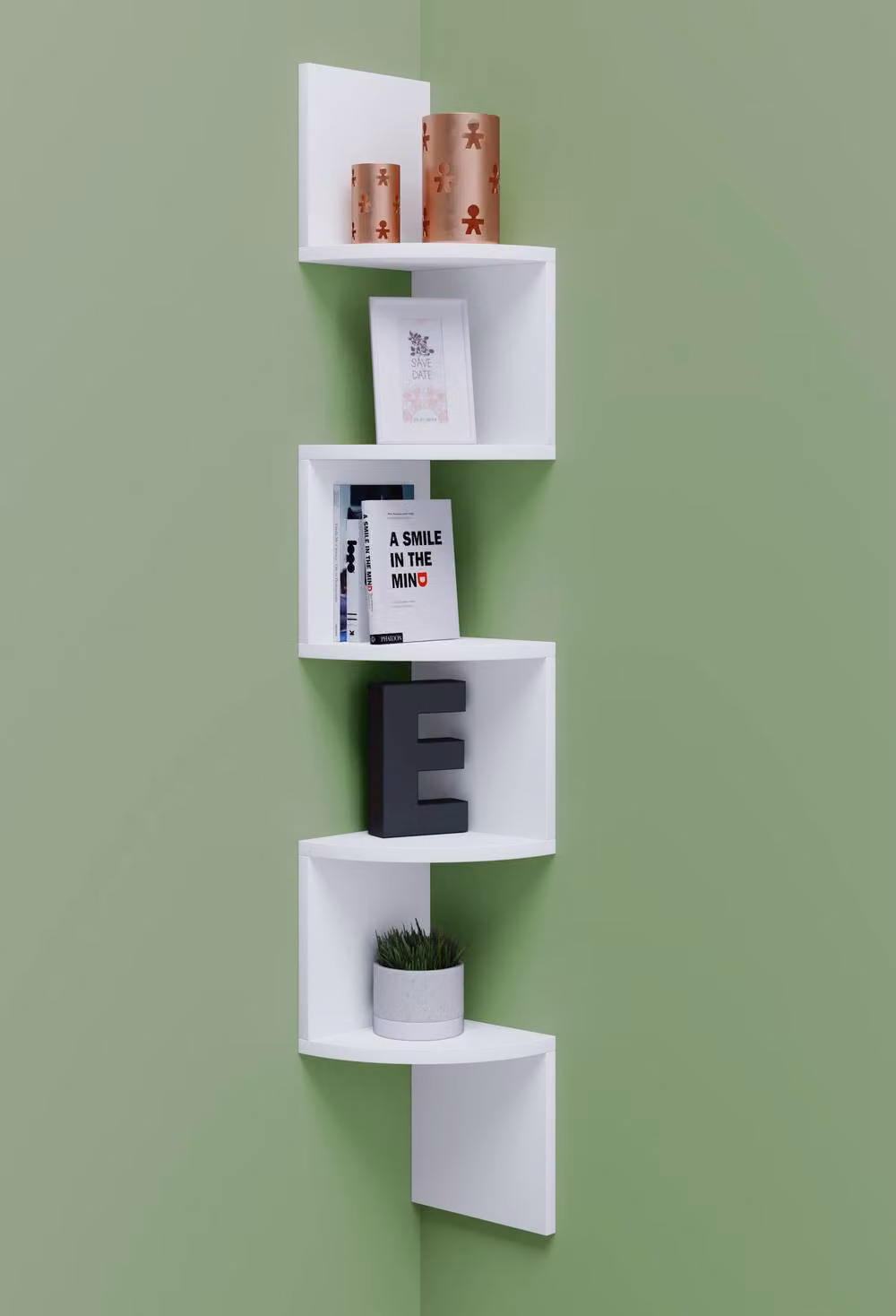 VCM Mintis White Wood Corner Wall Shelf for CD and DVD Storage – 2