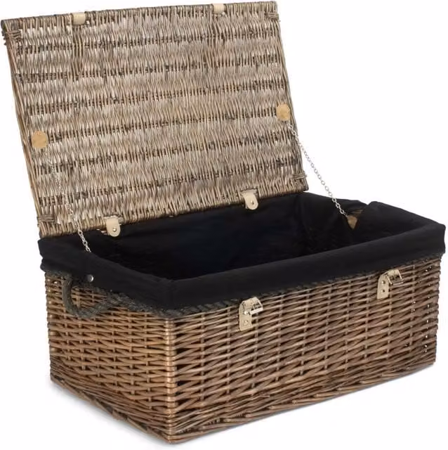 Red Hamper Antique Wash Picnic Basket with Black Cotton Lining, 62 cm