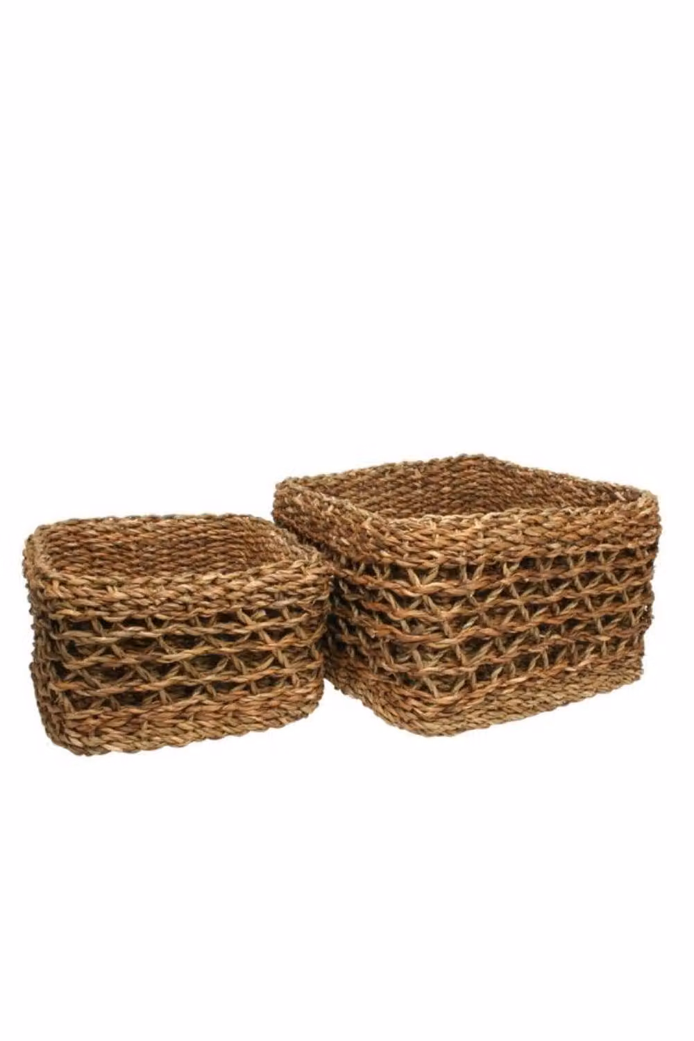 KDMD Set of 2 Square Natural Seagrass Baskets with Liners in Brown and Beige – 2