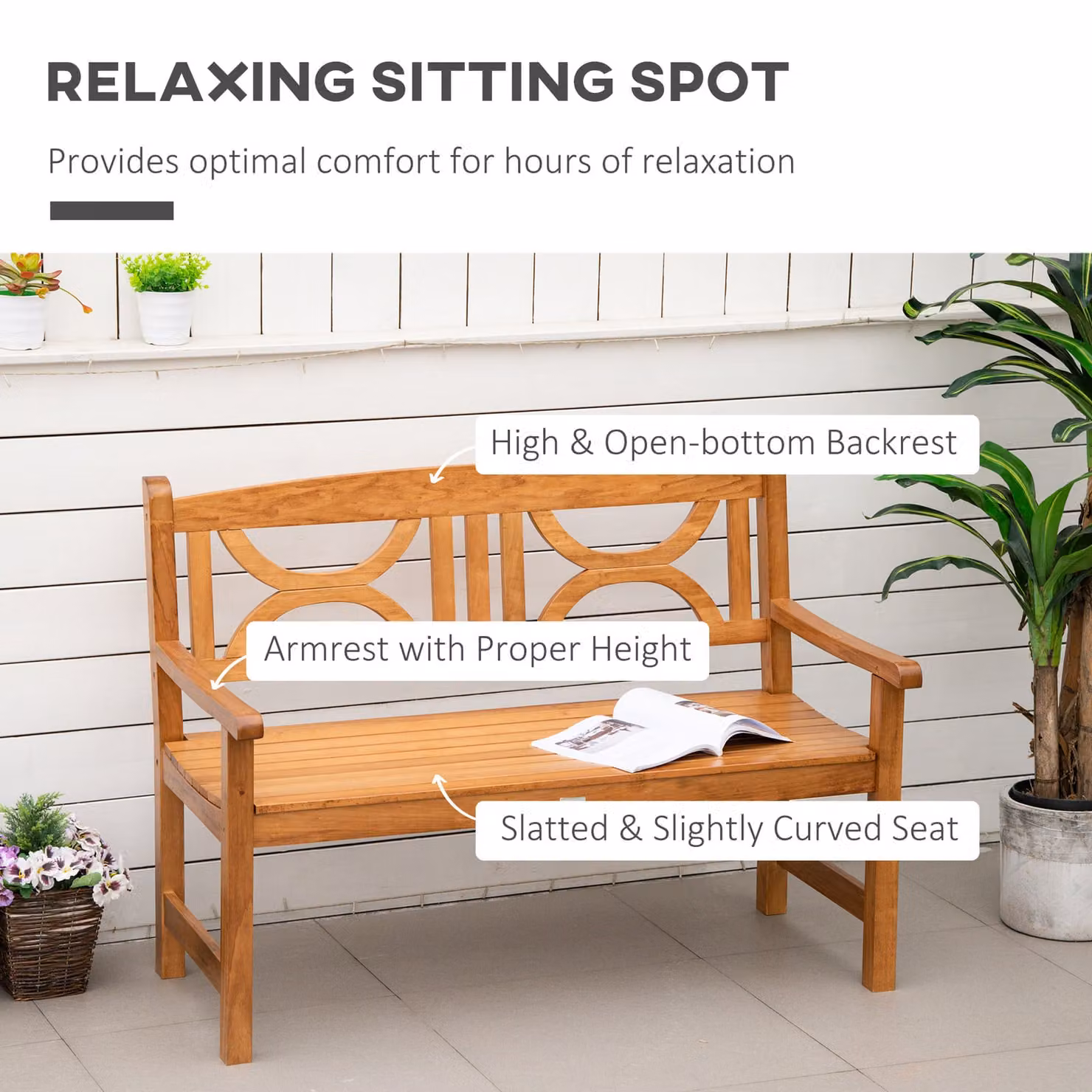 Outsunny 2 Seater Wooden Garden Bench in Brown – 4