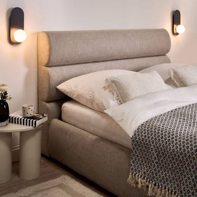 Wyld and Coco Set of 2 Black Metal Wall Lamps with White Opaque Glass Spheres