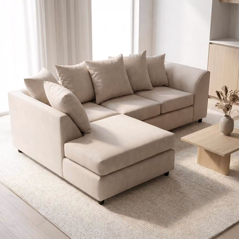 Abakus Direct Harriet Relaxed Linen Left Facing Corner Sofa with Chaise and Scatter Cushions in Beige – 3