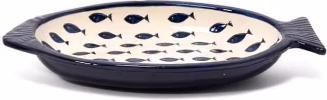Verano Spanish Ceramics Blue and White Fish Ceramic Kitchen Dining Serving Dish, Width: 41 cm, Depth: 25 cm