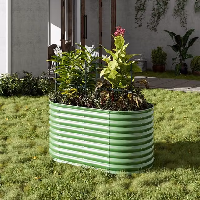 Breeins Oval Galvanised Steel Raised Flower Bed in Green