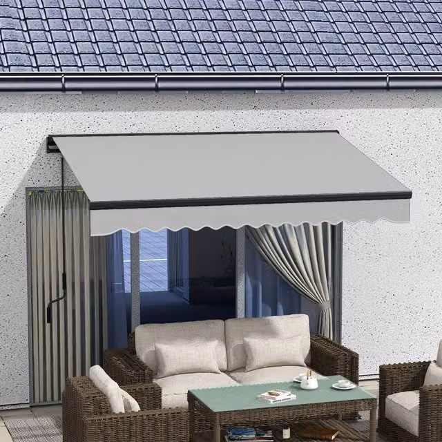 Outsunny Electric Retractable Wall-Mounted Awning with Aluminium Frame, Light Grey, W: 300 cm, D: 200 cm