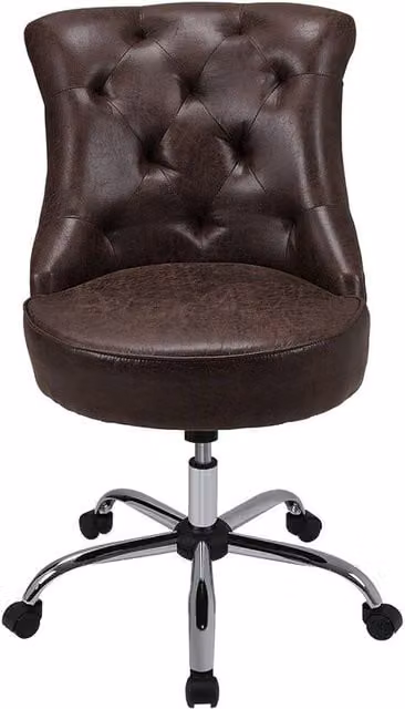 Garden Sanctuary Brown PU Leather Chesterfield Buttoned Swivel Office Chair – 1