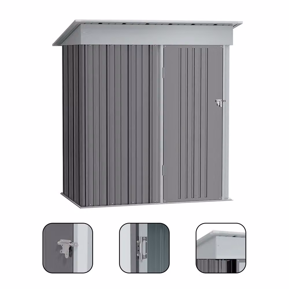 Living and Home Grey Metal Pent Garden Storage Shed with Lockable Door, W/D/H: 152.4 x 91.44 x 181.0 cm – 4