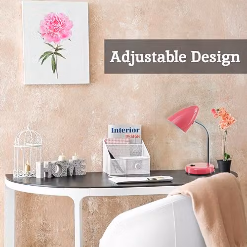 Orsina Adjustable Metal Desk Lamp in Pink with Chrome Details for Reading and Task Lighting – 3