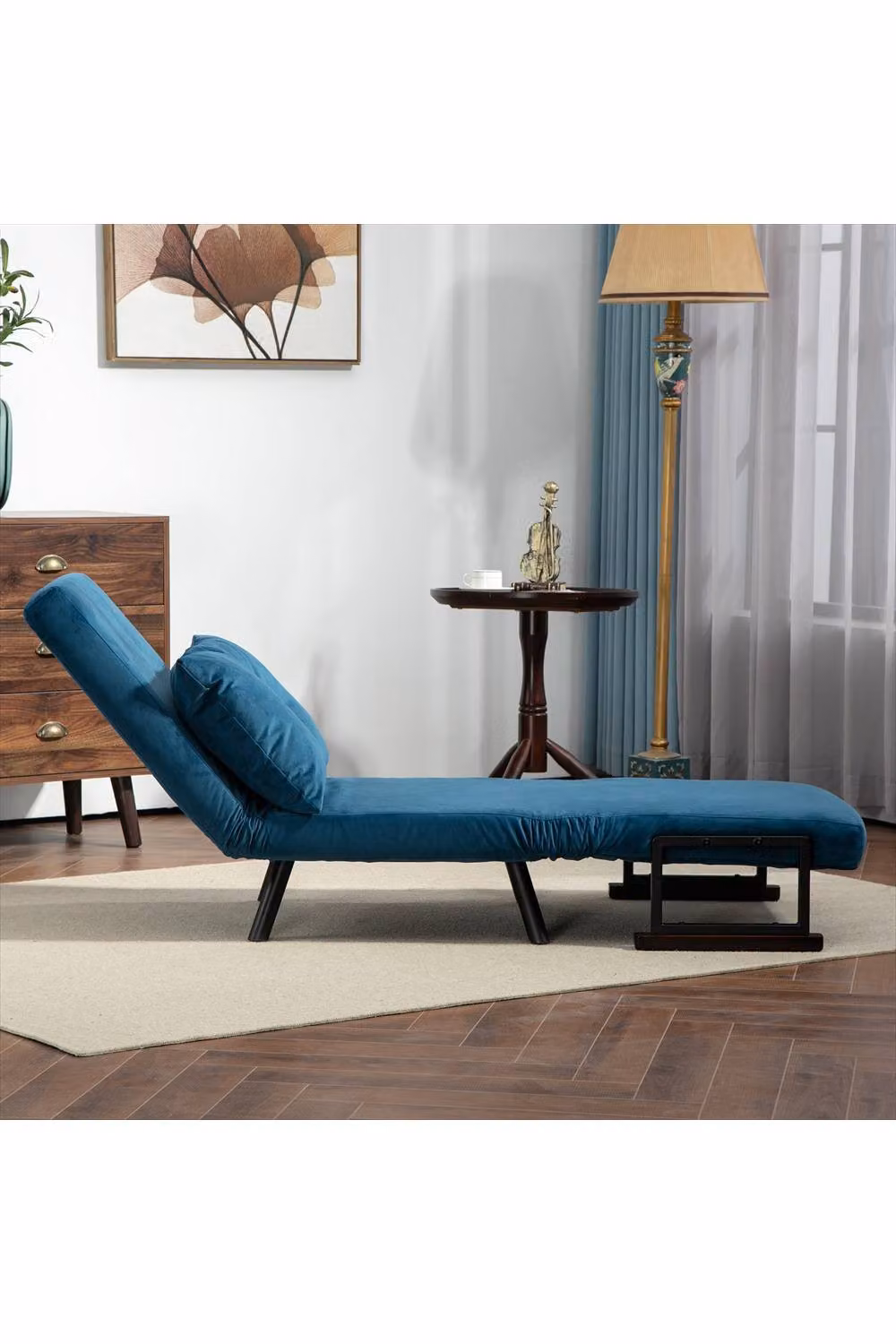 ERGOVEXA 4-in-1 Velvet-Feel Single Chair Bed in Blue – 4