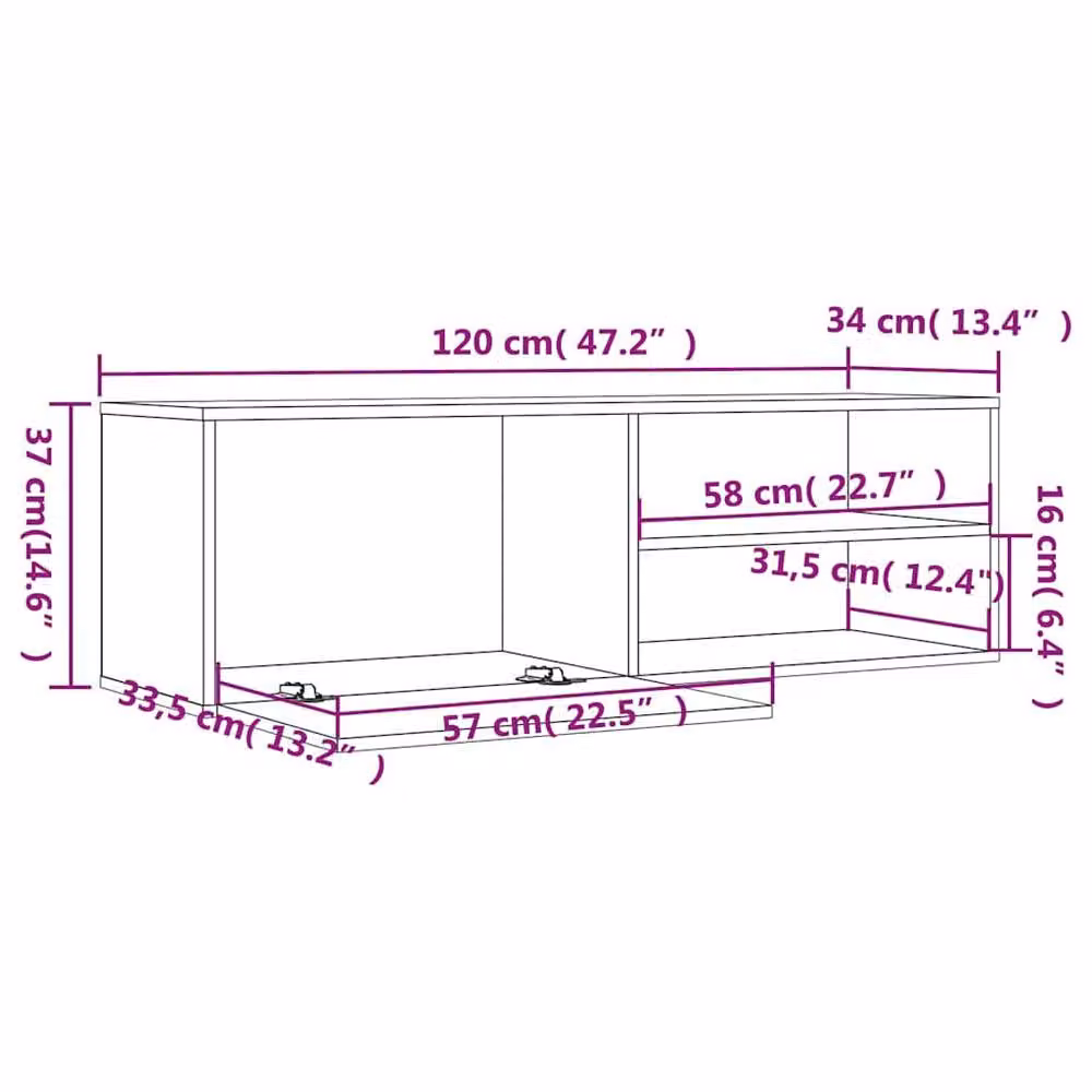 Berkfield Home Modern TV Cabinet in Smoked Oak Brown, W/D/H: 120 x 34 x 37 cm – 5