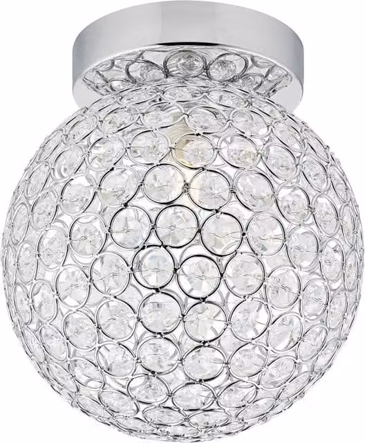 Happy Homewares Modern Silver Metal and Transparent Beaded Glass IP44 Rated Round Bathroom Ceiling Light
