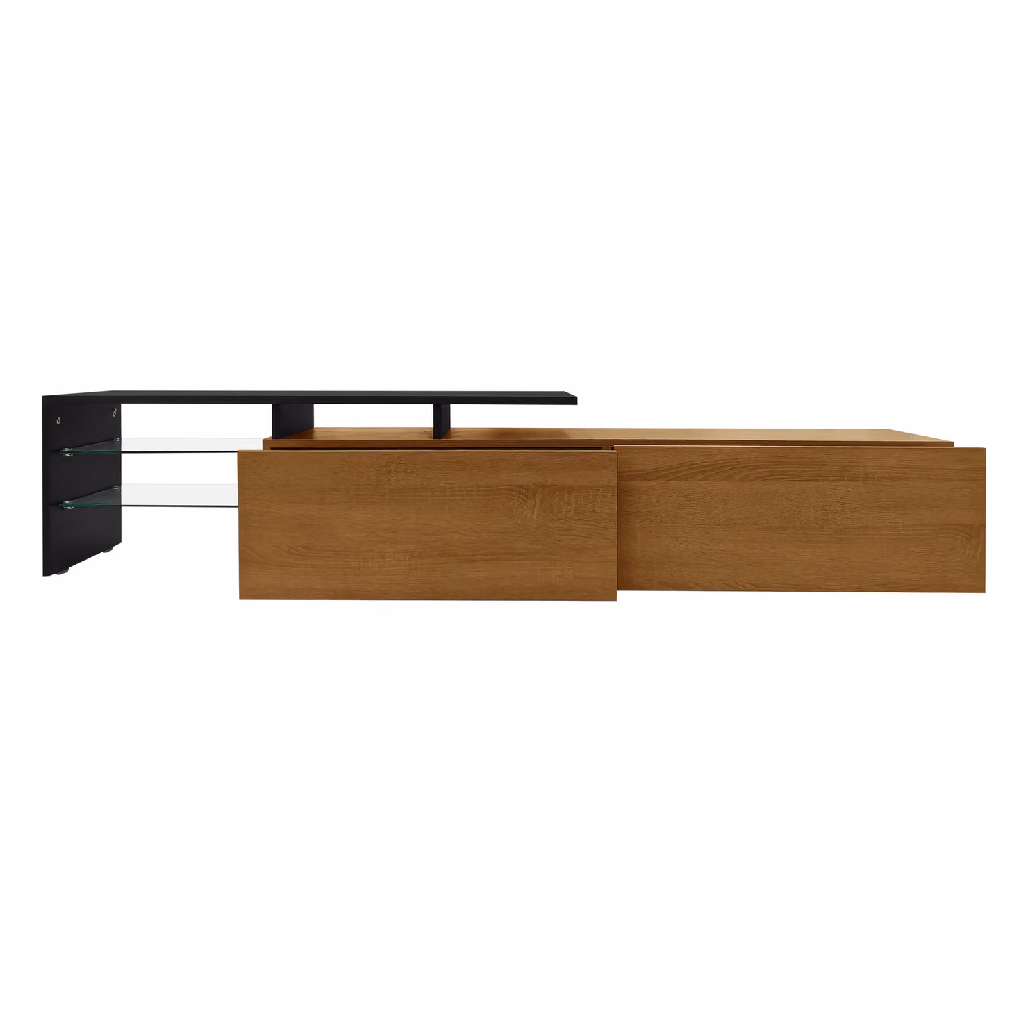 Aosom UK Modern TV Cabinet with Triple-Layer Glass Shelves and Smart Storage, Black and Natural Wood, W: 170 cm, D: 33 cm, H: 33.5 cm – 2