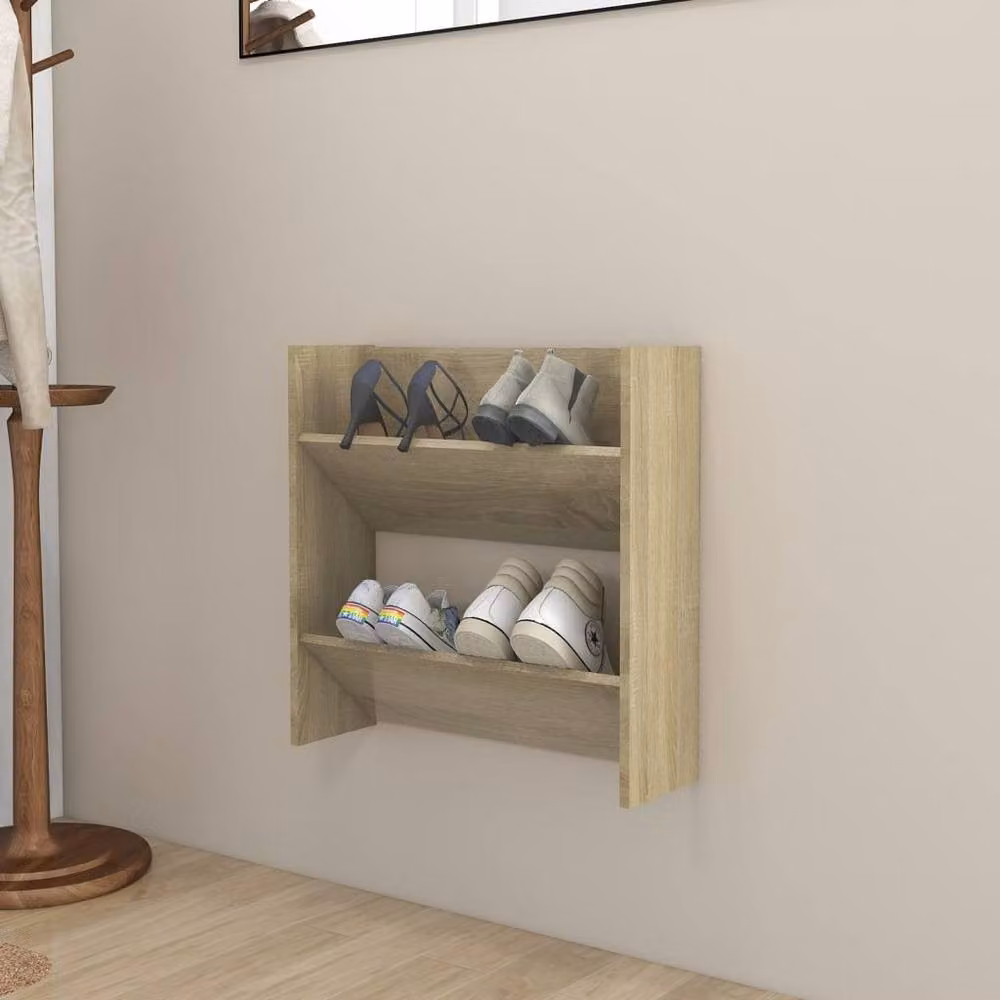 Berkfield Home Wall Mounted Shoe Cabinet in Sonoma Oak and Beige, W/D/H: 60 x 18 x 60 cm – 2