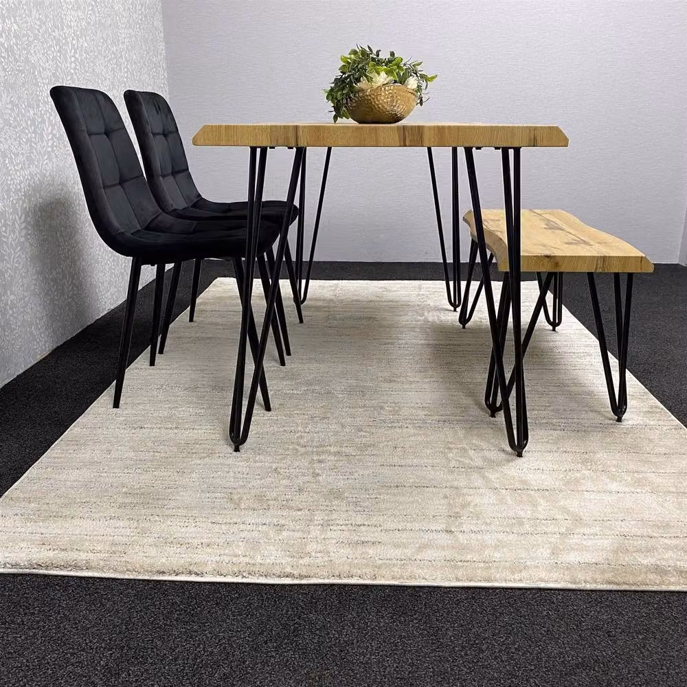 Kosy Koala Modern Dining Table Set with 2 Black Velvet Chairs and Bench in Brown – 3