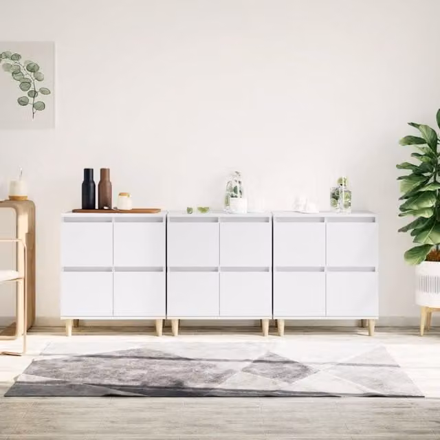 Berkfield Home Set of 3 White Matt Engineered Wood Sideboards, W/D/H: 60 x 35 x 70 cm
