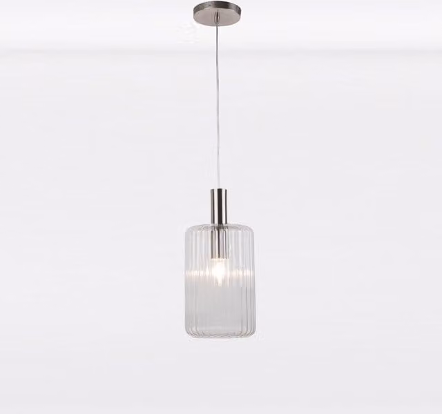 First Choice Lighting Fluted Glass Design Pendant Light in Silver and Brushed Chrome