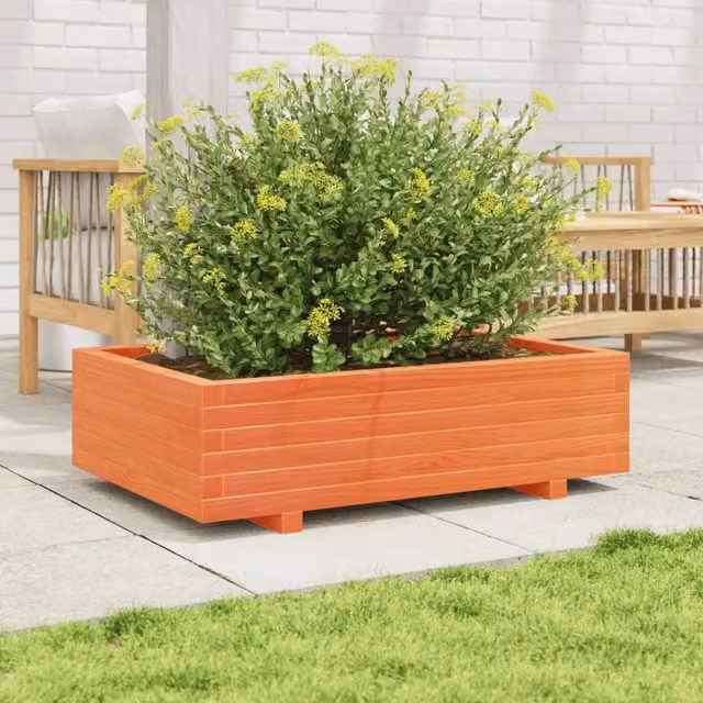 Berkfield Home Decorative Garden Planter in Brown Solid Wood, W: 90 cm, D: 60 cm, H: 26.5 cm