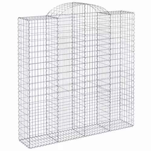 vidaXL Set of 3 Arched Gabion Baskets in Silver Galvanised Steel, W/D/H: 200 x 50 x 200/220 cm