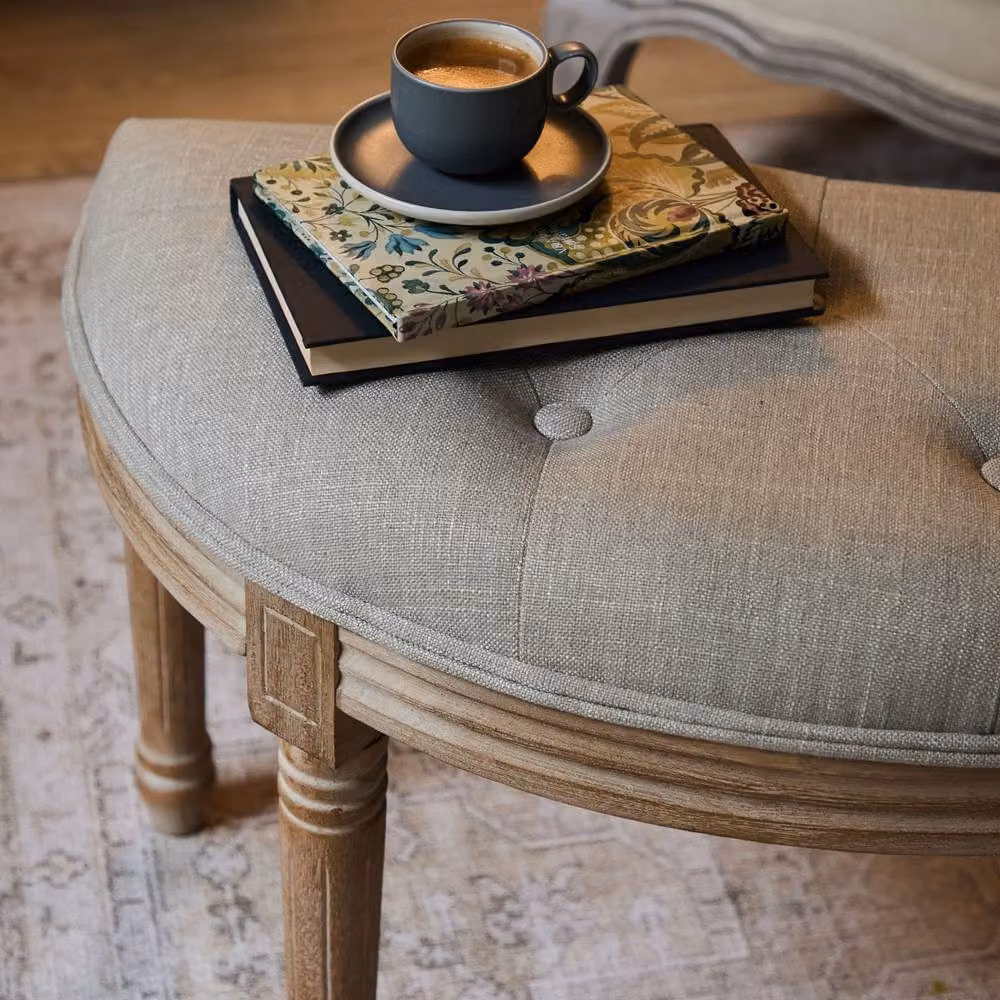 Voyage Maison Claudette Footstool in Light Oak with Beige Fabric – 2