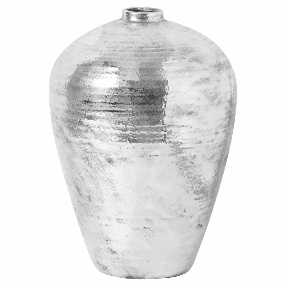 Wyld Haus Large Hammered Silver Ceramic Vase, H 57.0 cm x W 40.0 cm x D 40.0 cm – 3