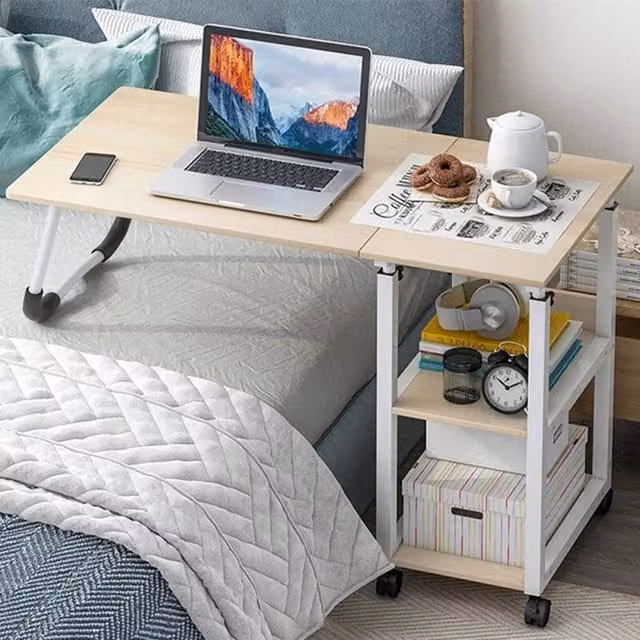 EONLION 2 in 1 Foldable Overbed Laptop Desk with Shelf in Brown