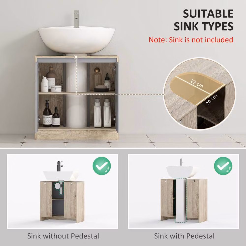STILVORA Brown Under Sink Bathroom Storage Cabinet with Hinged Doors and Adjustable Internal Shelves – 2