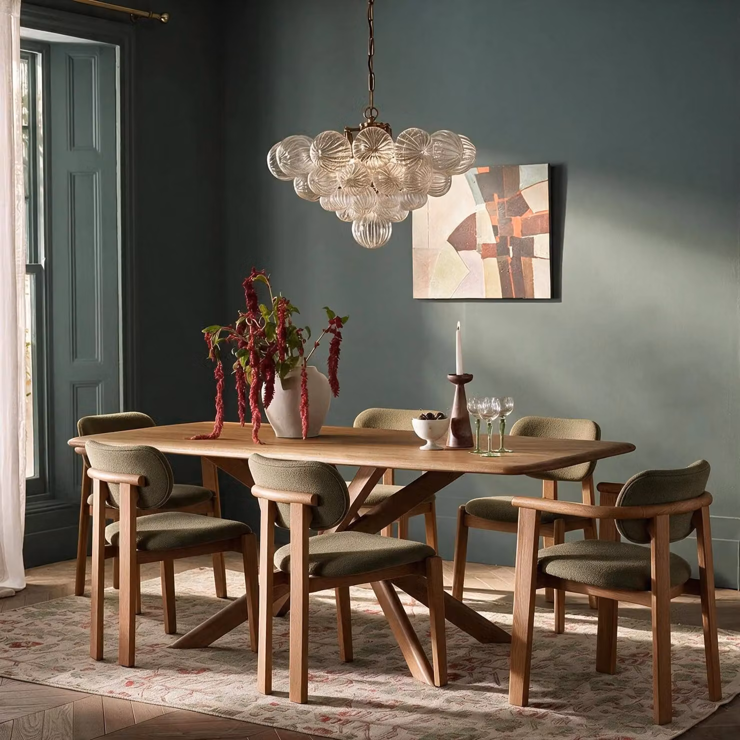 Atkin and Thyme Cruz Oak Rectangular Dining Table and Cora Dining Chair Set in Brown