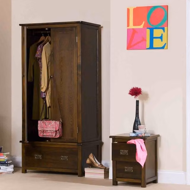 Core Boston 2 Door 1 Drawer Double Wardrobe in Brown Lacquered Pine and Ash Wood – 2