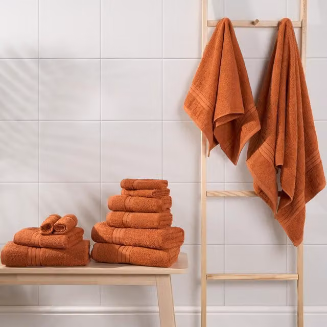 Brentfords Fluffy Cotton Terry Bathroom Towel Bale Set, Orange, 12 Pack