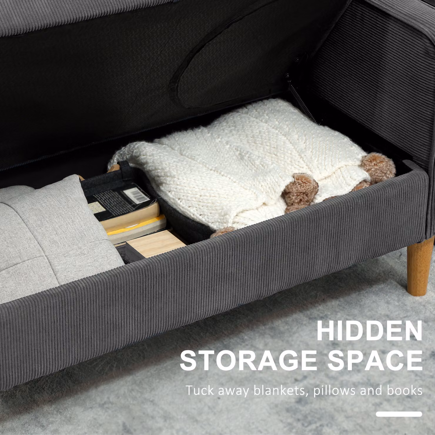HOMCOM Small Two-Seater Corduroy Sofa in Grey with Solid Wood Frame and Removable Covers – 4