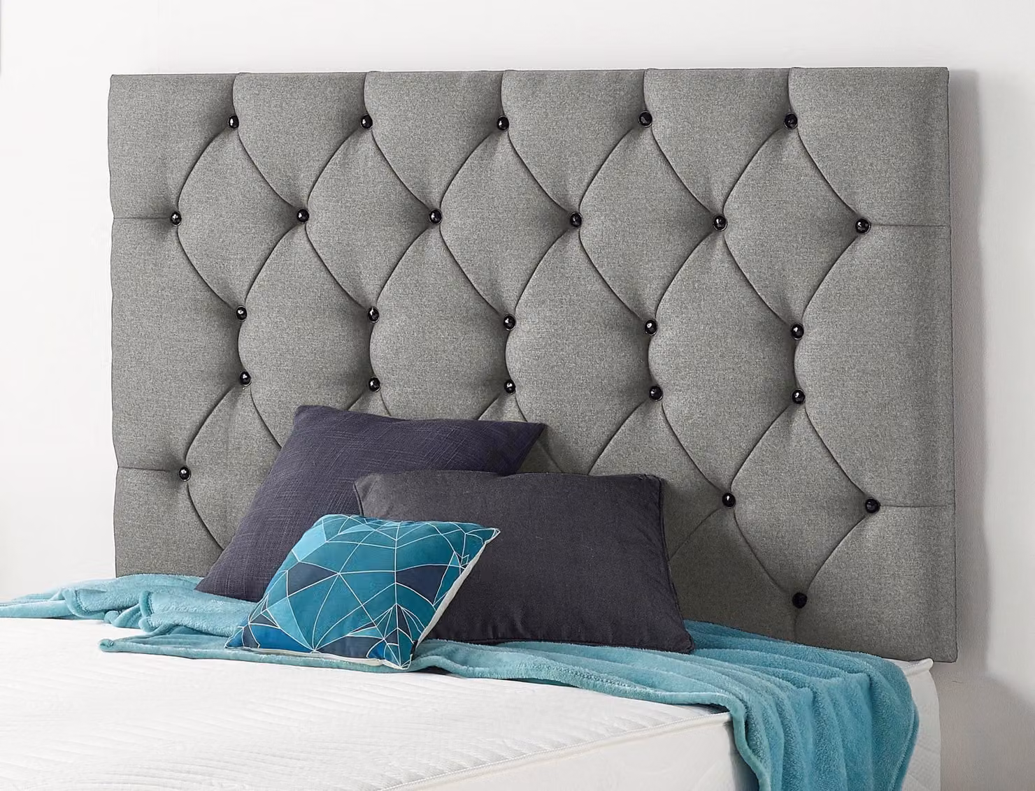 Somnior Premier Double Divan Bed with 24 cm Deep Hybrid Mattress and Chesterfield Headboard in Silver Grey Linen Fabric, W/D/H: 140 x 200 x 120 cm – 2