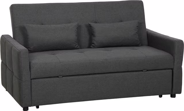 HOMCOM Two-Seater Click-Clack Sofa Bed in Charcoal Grey with Fabric Upholstery and Scatter Cushions
