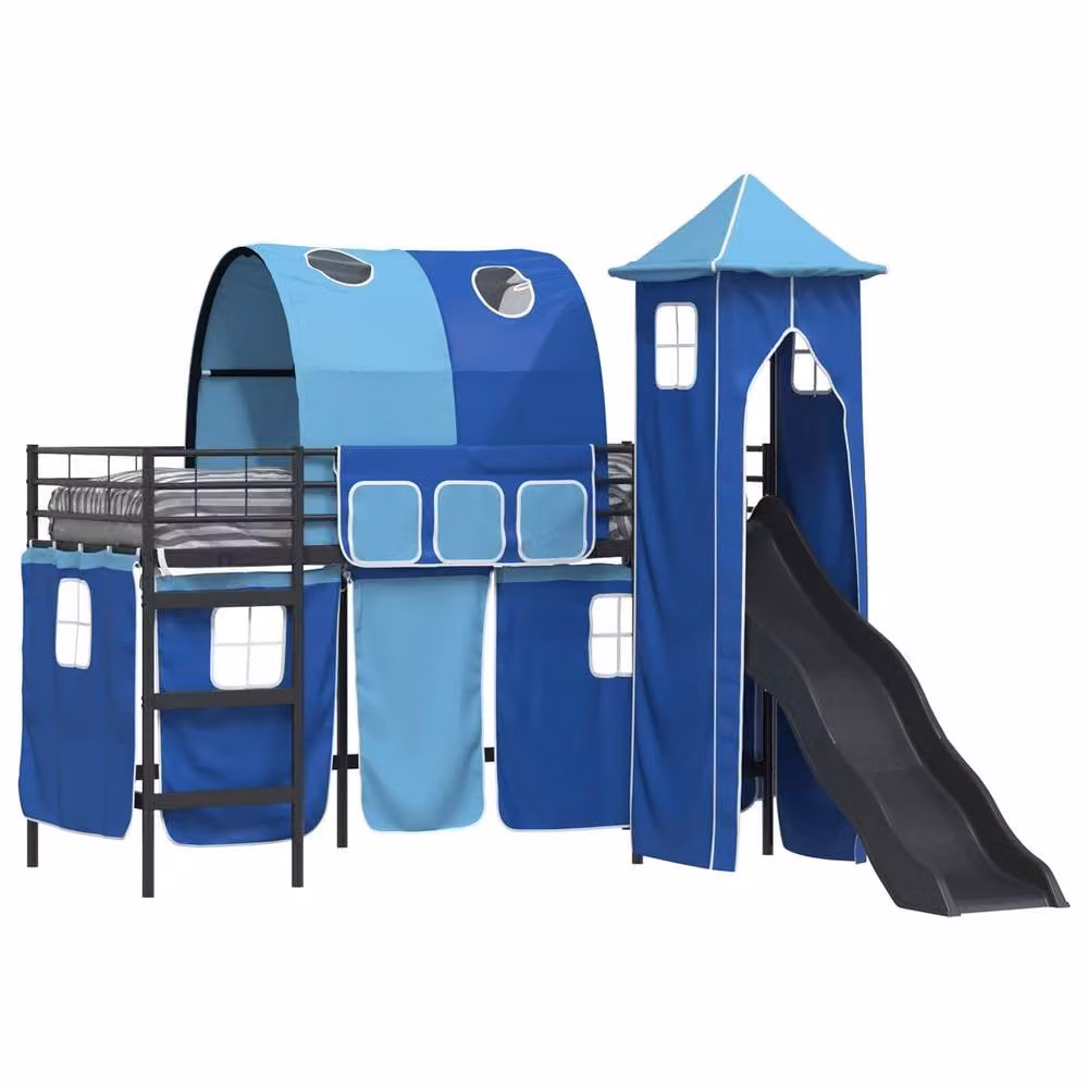 Berkfield Home Kids Loft Bed Frame in Black and Blue Metal, W: 75 cm, L: 190 cm – 2