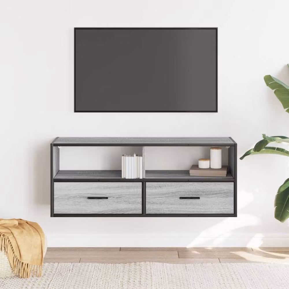 Berkfield Home Grey Sonoma TV Cabinet in Engineered Wood and Metal, W/D/H: 100 x 31 x 39.5 cm – 3